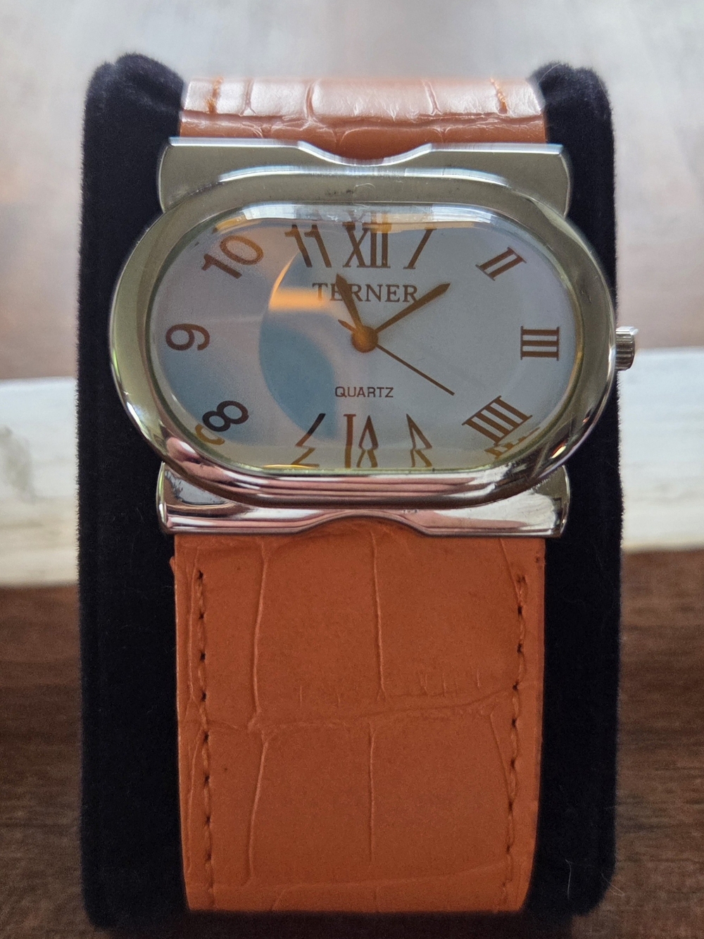 Bijoux Terner Orange Leather Strap Silver-Tone Women's Watch